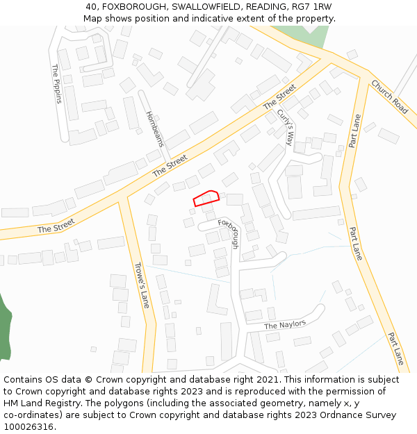 40, FOXBOROUGH, SWALLOWFIELD, READING, RG7 1RW: Location map and indicative extent of plot