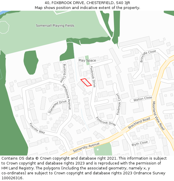 40, FOXBROOK DRIVE, CHESTERFIELD, S40 3JR: Location map and indicative extent of plot