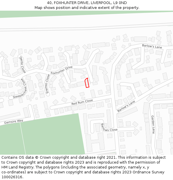 40, FOXHUNTER DRIVE, LIVERPOOL, L9 0ND: Location map and indicative extent of plot