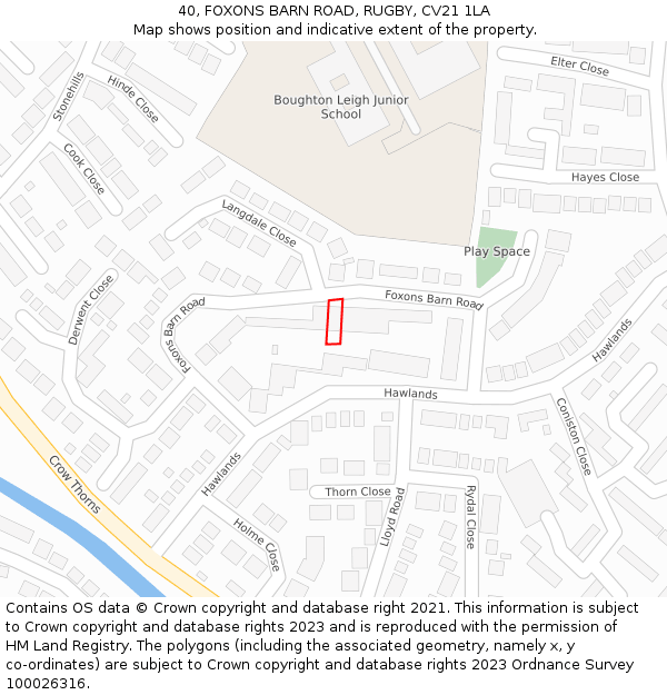 40, FOXONS BARN ROAD, RUGBY, CV21 1LA: Location map and indicative extent of plot