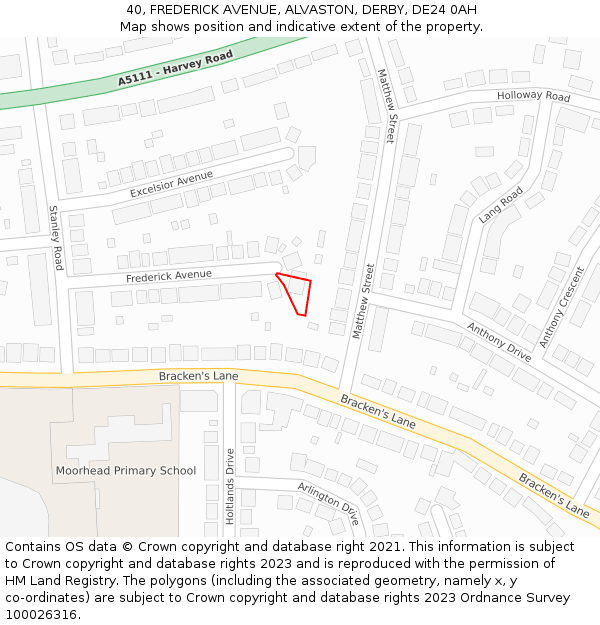 40, FREDERICK AVENUE, ALVASTON, DERBY, DE24 0AH: Location map and indicative extent of plot
