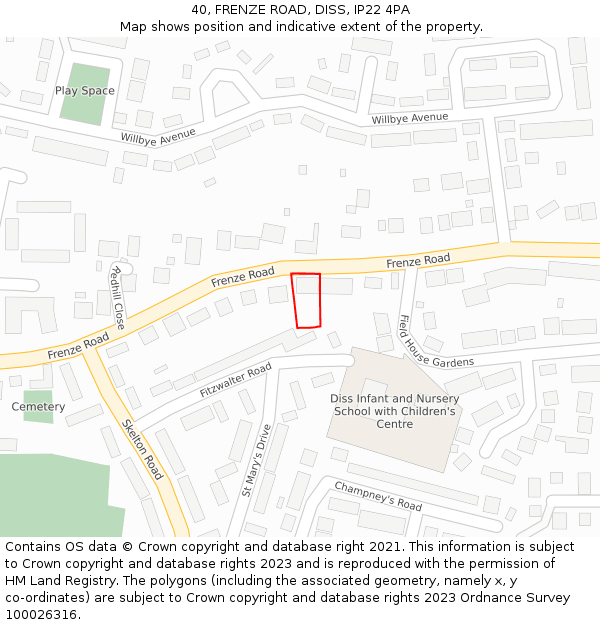 40, FRENZE ROAD, DISS, IP22 4PA: Location map and indicative extent of plot