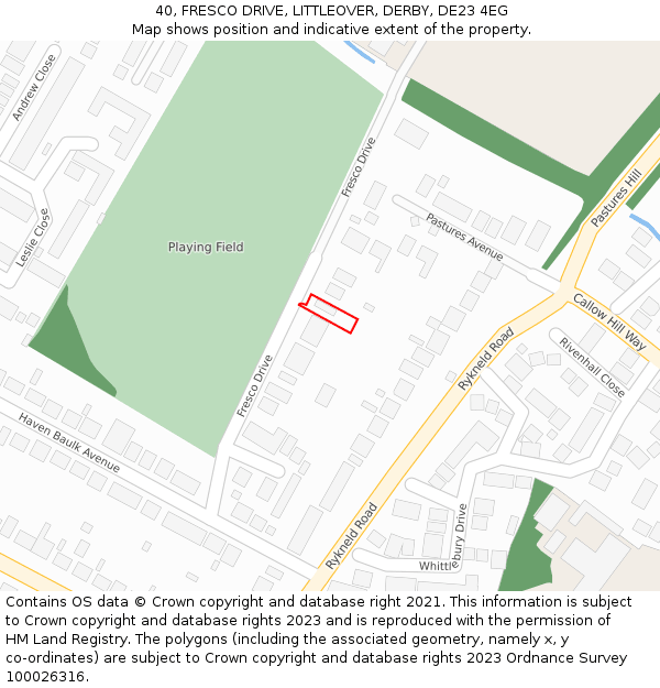 40, FRESCO DRIVE, LITTLEOVER, DERBY, DE23 4EG: Location map and indicative extent of plot