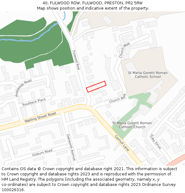 40, FULWOOD ROW, FULWOOD, PRESTON, PR2 5RW: Location map and indicative extent of plot