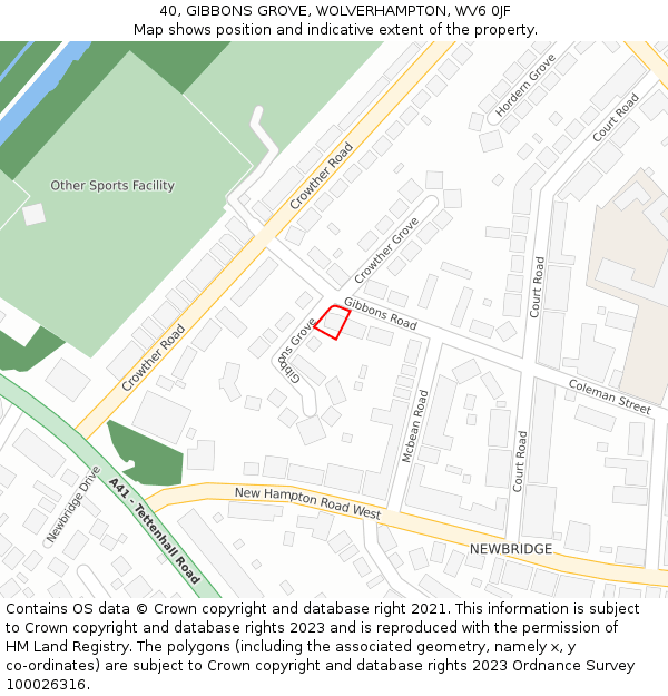 40, GIBBONS GROVE, WOLVERHAMPTON, WV6 0JF: Location map and indicative extent of plot