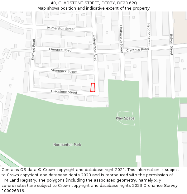 40, GLADSTONE STREET, DERBY, DE23 6PQ: Location map and indicative extent of plot