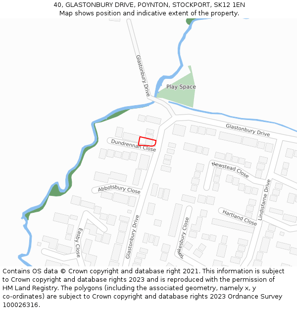 40, GLASTONBURY DRIVE, POYNTON, STOCKPORT, SK12 1EN: Location map and indicative extent of plot