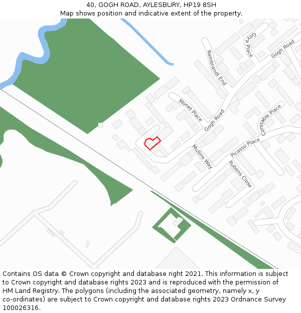 40, GOGH ROAD, AYLESBURY, HP19 8SH: Location map and indicative extent of plot
