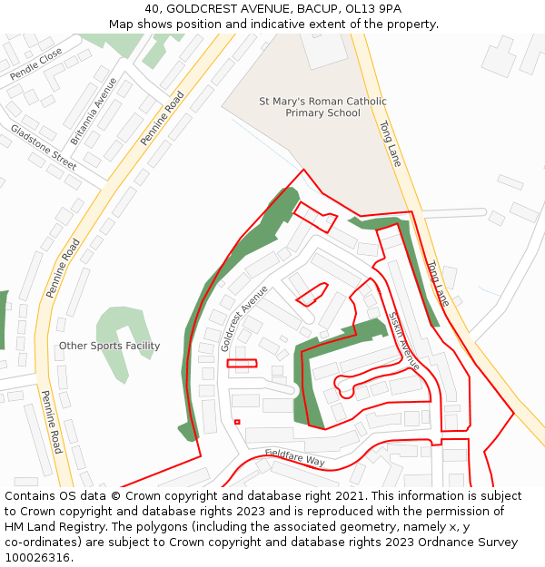 40, GOLDCREST AVENUE, BACUP, OL13 9PA: Location map and indicative extent of plot