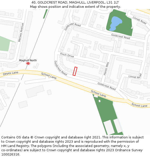 40, GOLDCREST ROAD, MAGHULL, LIVERPOOL, L31 1LT: Location map and indicative extent of plot