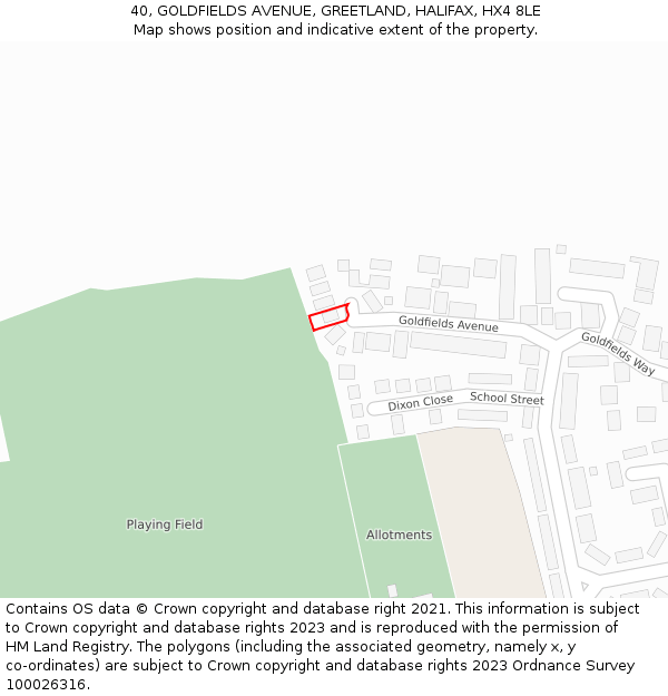 40, GOLDFIELDS AVENUE, GREETLAND, HALIFAX, HX4 8LE: Location map and indicative extent of plot