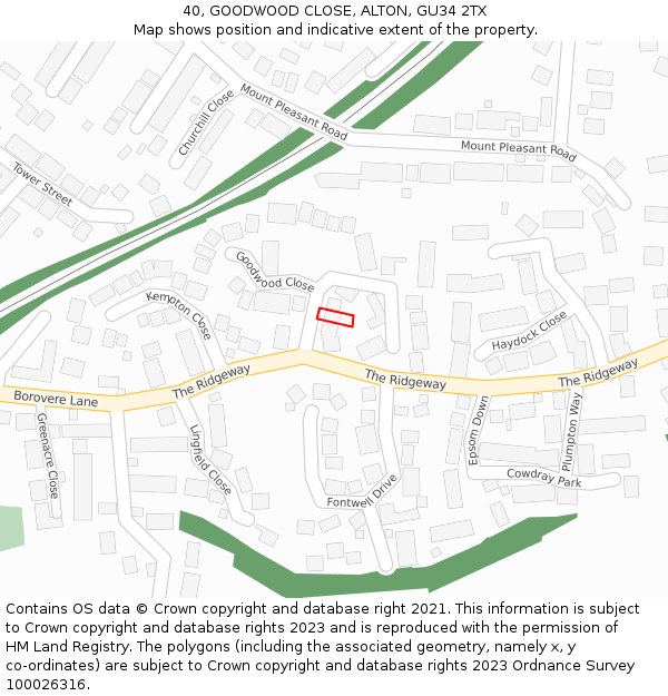 40, GOODWOOD CLOSE, ALTON, GU34 2TX: Location map and indicative extent of plot