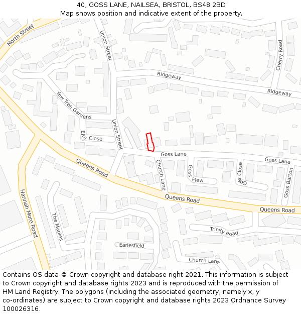 40, GOSS LANE, NAILSEA, BRISTOL, BS48 2BD: Location map and indicative extent of plot