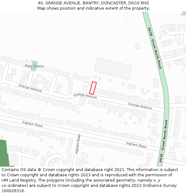 40, GRANGE AVENUE, BAWTRY, DONCASTER, DN10 6NS: Location map and indicative extent of plot