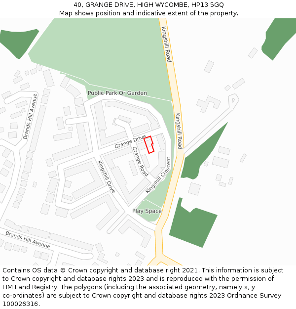 40, GRANGE DRIVE, HIGH WYCOMBE, HP13 5GQ: Location map and indicative extent of plot