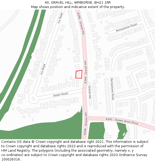 40, GRAVEL HILL, WIMBORNE, BH21 1RR: Location map and indicative extent of plot