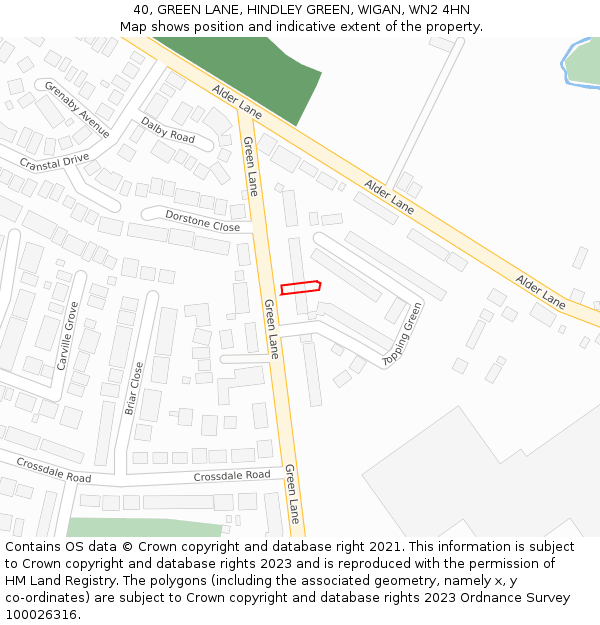40, GREEN LANE, HINDLEY GREEN, WIGAN, WN2 4HN: Location map and indicative extent of plot