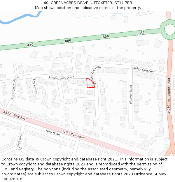 40, GREENACRES DRIVE, UTTOXETER, ST14 7EB: Location map and indicative extent of plot