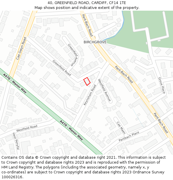 40, GREENFIELD ROAD, CARDIFF, CF14 1TE: Location map and indicative extent of plot