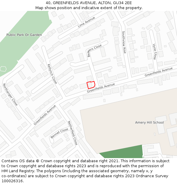 40, GREENFIELDS AVENUE, ALTON, GU34 2EE: Location map and indicative extent of plot