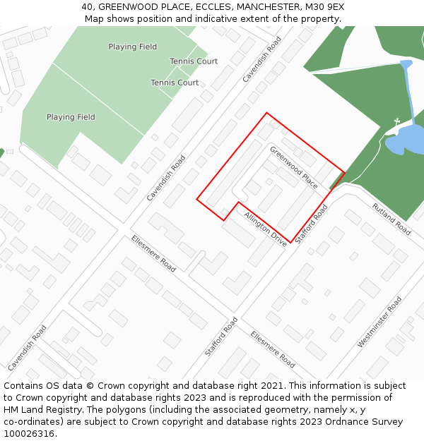 40, GREENWOOD PLACE, ECCLES, MANCHESTER, M30 9EX: Location map and indicative extent of plot