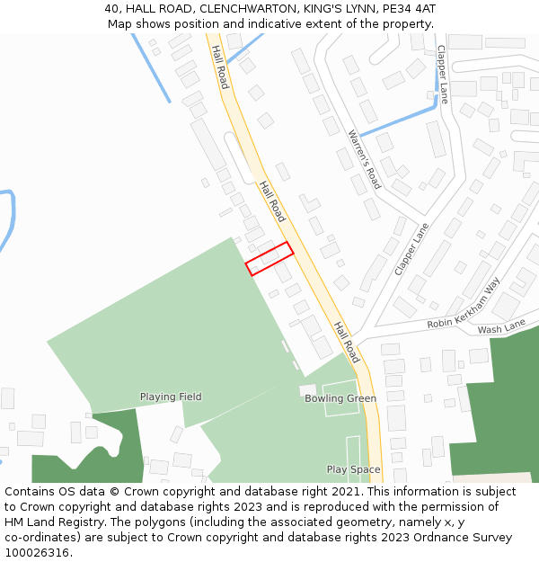 40, HALL ROAD, CLENCHWARTON, KING'S LYNN, PE34 4AT: Location map and indicative extent of plot