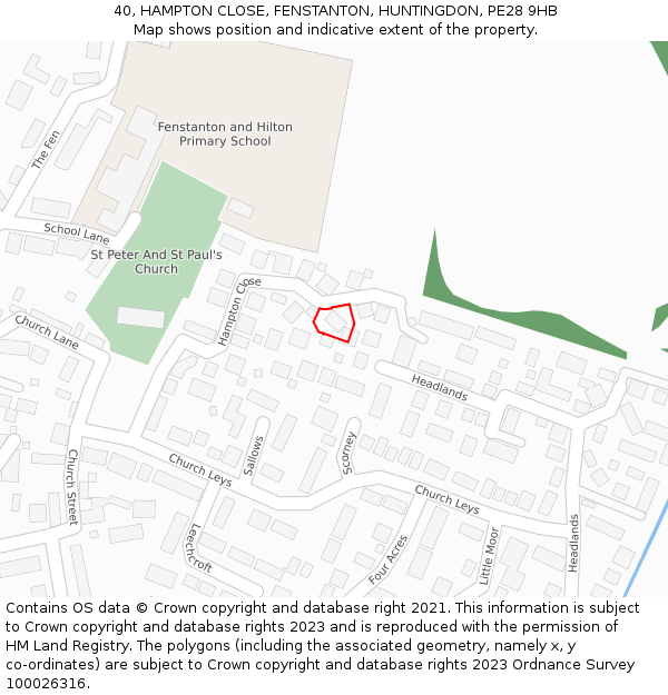 40, HAMPTON CLOSE, FENSTANTON, HUNTINGDON, PE28 9HB: Location map and indicative extent of plot