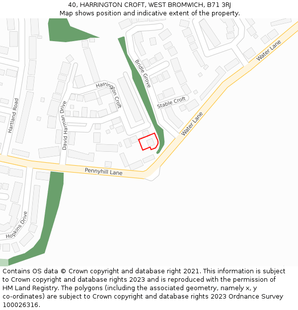 40, HARRINGTON CROFT, WEST BROMWICH, B71 3RJ: Location map and indicative extent of plot