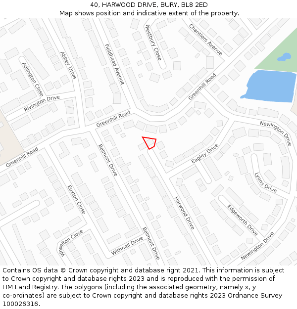 40, HARWOOD DRIVE, BURY, BL8 2ED: Location map and indicative extent of plot