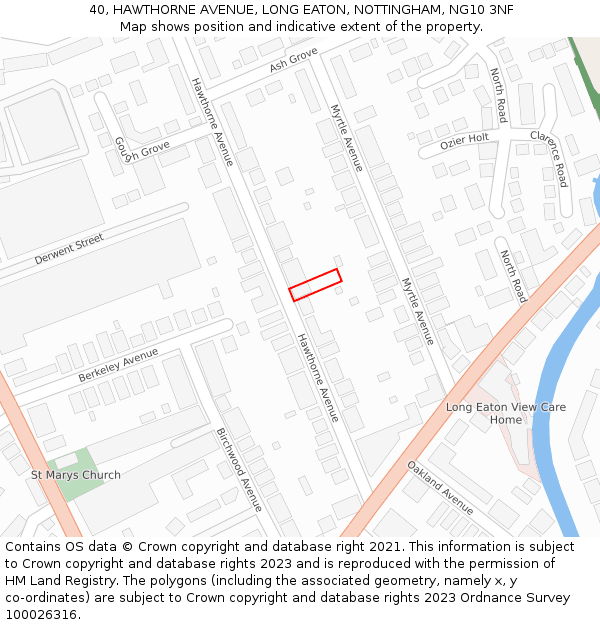 40, HAWTHORNE AVENUE, LONG EATON, NOTTINGHAM, NG10 3NF: Location map and indicative extent of plot