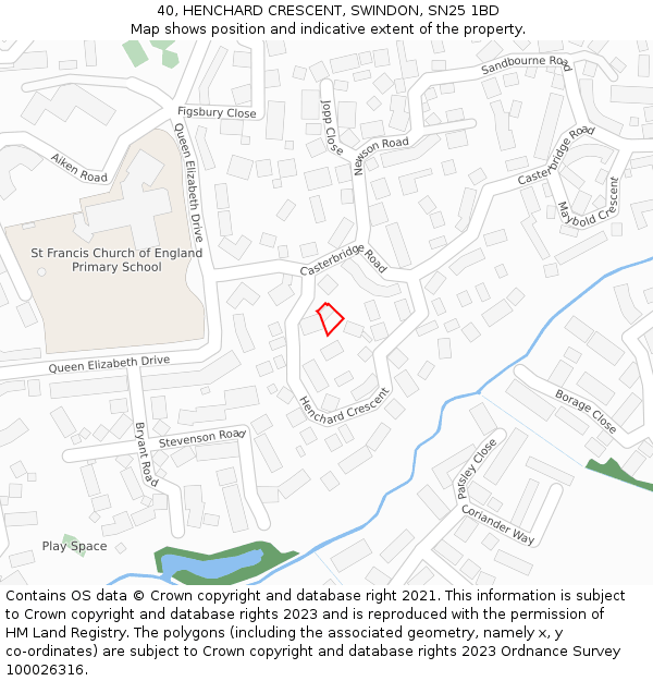 40, HENCHARD CRESCENT, SWINDON, SN25 1BD: Location map and indicative extent of plot