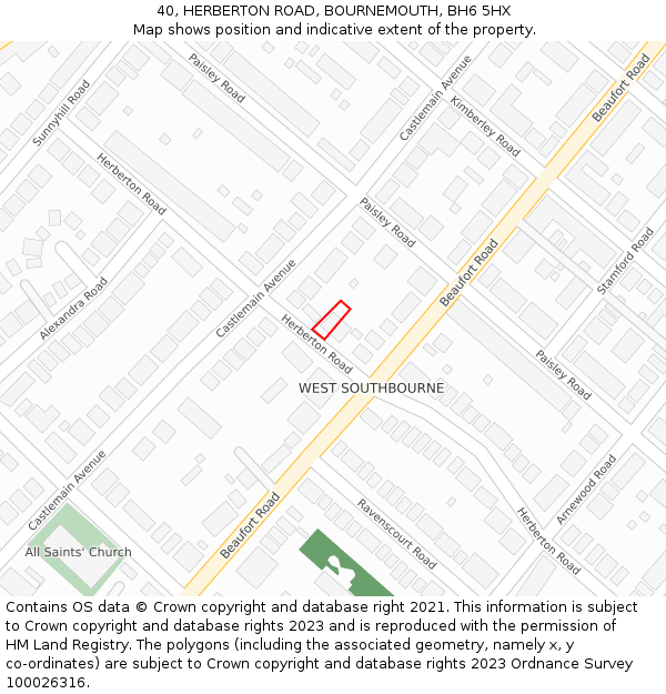 40, HERBERTON ROAD, BOURNEMOUTH, BH6 5HX: Location map and indicative extent of plot