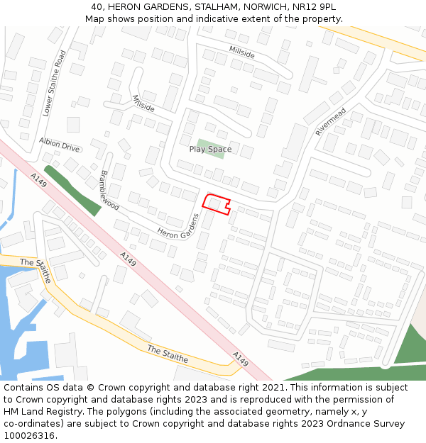 40, HERON GARDENS, STALHAM, NORWICH, NR12 9PL: Location map and indicative extent of plot