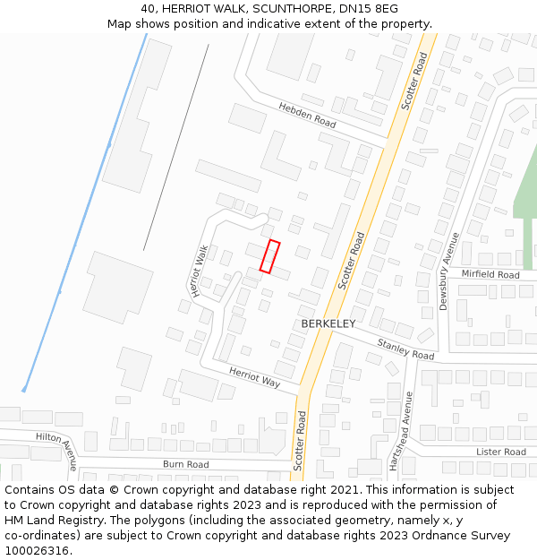 40, HERRIOT WALK, SCUNTHORPE, DN15 8EG: Location map and indicative extent of plot