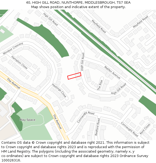 40, HIGH GILL ROAD, NUNTHORPE, MIDDLESBROUGH, TS7 0EA: Location map and indicative extent of plot