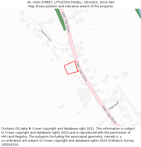 40, HIGH STREET, LITTLETON PANELL, DEVIZES, SN10 4ES: Location map and indicative extent of plot