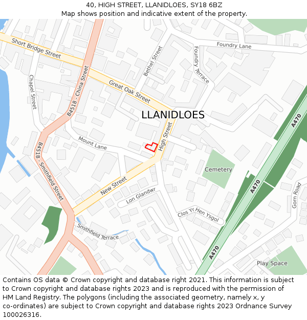 40, HIGH STREET, LLANIDLOES, SY18 6BZ: Location map and indicative extent of plot