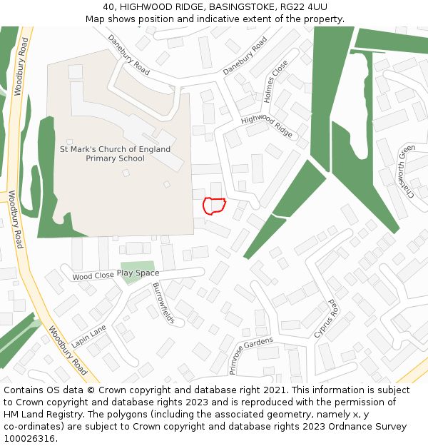 40, HIGHWOOD RIDGE, BASINGSTOKE, RG22 4UU: Location map and indicative extent of plot