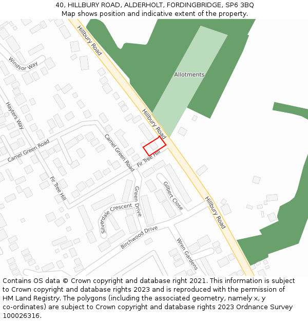 40, HILLBURY ROAD, ALDERHOLT, FORDINGBRIDGE, SP6 3BQ: Location map and indicative extent of plot