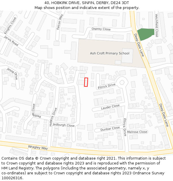 40, HOBKIRK DRIVE, SINFIN, DERBY, DE24 3DT: Location map and indicative extent of plot