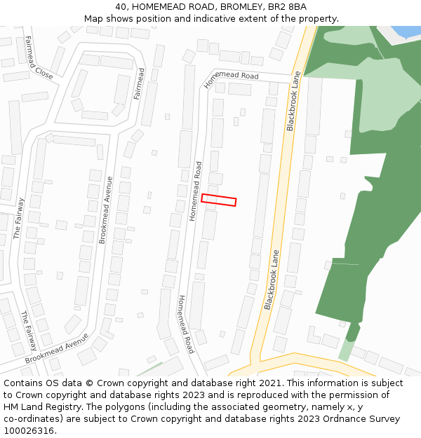 40, HOMEMEAD ROAD, BROMLEY, BR2 8BA: Location map and indicative extent of plot