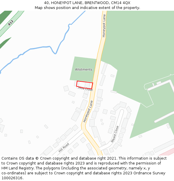 40, HONEYPOT LANE, BRENTWOOD, CM14 4QX: Location map and indicative extent of plot