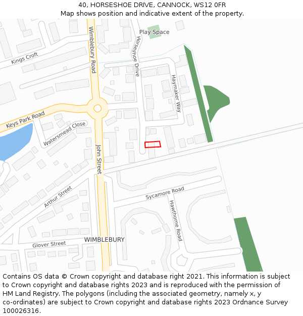 40, HORSESHOE DRIVE, CANNOCK, WS12 0FR: Location map and indicative extent of plot