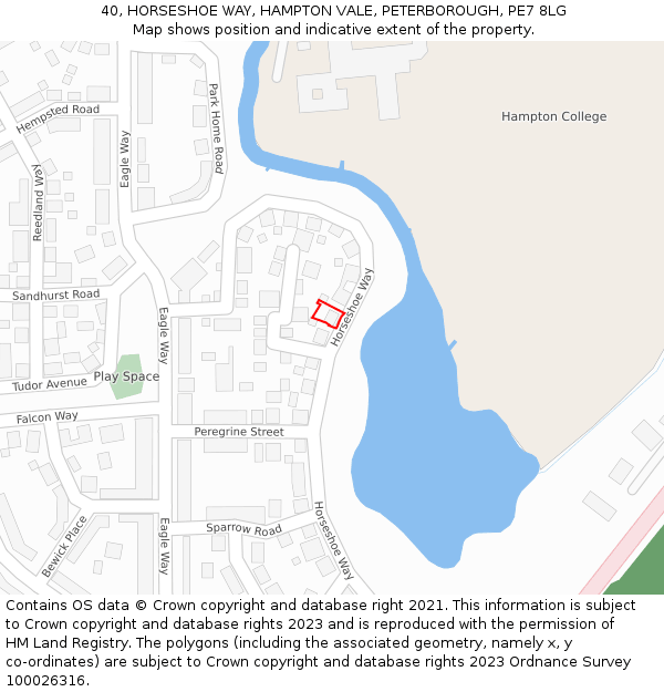 40, HORSESHOE WAY, HAMPTON VALE, PETERBOROUGH, PE7 8LG: Location map and indicative extent of plot