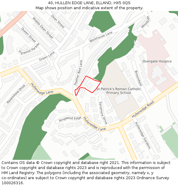 40, HULLEN EDGE LANE, ELLAND, HX5 0QS: Location map and indicative extent of plot