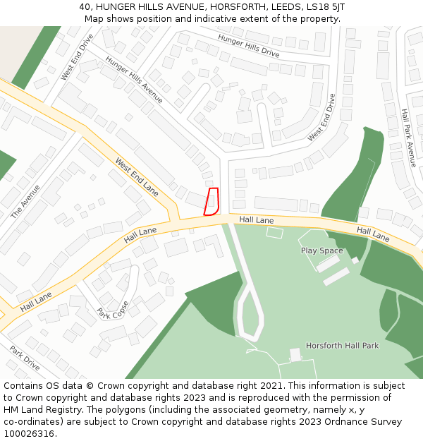 40, HUNGER HILLS AVENUE, HORSFORTH, LEEDS, LS18 5JT: Location map and indicative extent of plot