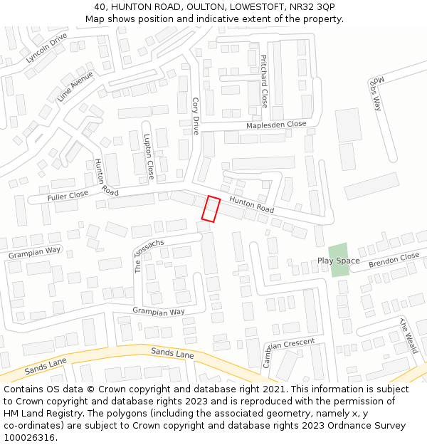 40, HUNTON ROAD, OULTON, LOWESTOFT, NR32 3QP: Location map and indicative extent of plot