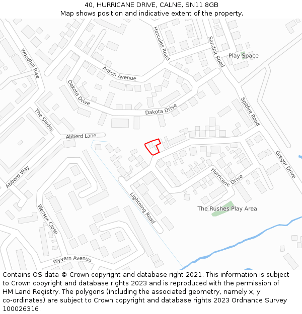 40, HURRICANE DRIVE, CALNE, SN11 8GB: Location map and indicative extent of plot
