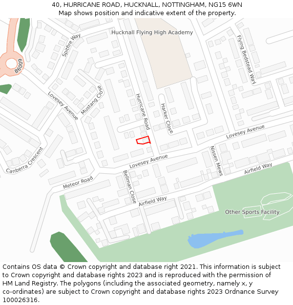 40, HURRICANE ROAD, HUCKNALL, NOTTINGHAM, NG15 6WN: Location map and indicative extent of plot