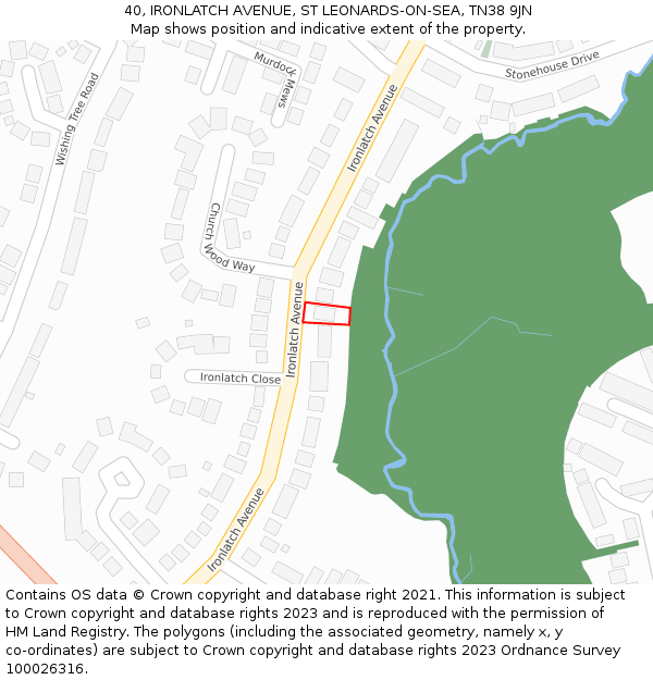 40, IRONLATCH AVENUE, ST LEONARDS-ON-SEA, TN38 9JN: Location map and indicative extent of plot